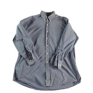 Tommy Hilfiger Men's Large 16-1/2 32-33 Blue Check Regular Fit Long Sleeve Shirt